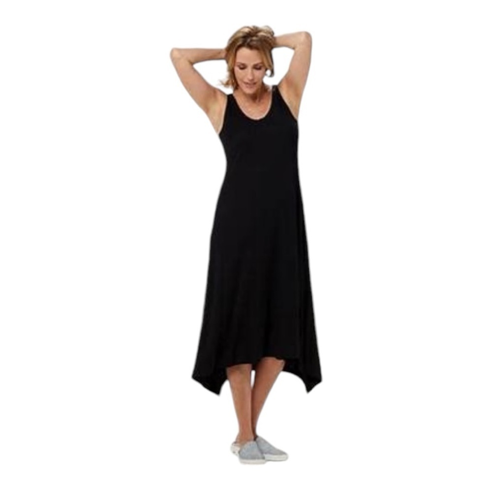 LOGO by Lori Goldstein Shark Bite Hem Black Dress Sz L Waffle Knit Casual Dress